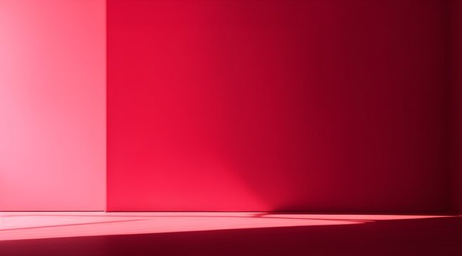 This is a beautiful Crimson backdrop image of an empty area in Crimson tones with play of light and shadow on the wall and floor. Crimson background for product presentation