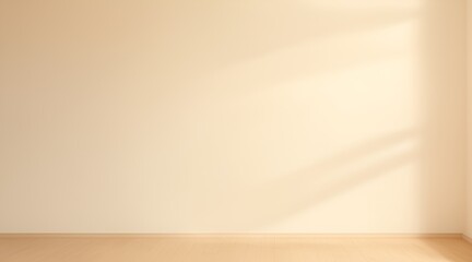 For design or creative work, This is a beautiful Beige backdrop image of an empty area in Beige tones with play of light and shadow on the wall and floor. Beige background for product presentation