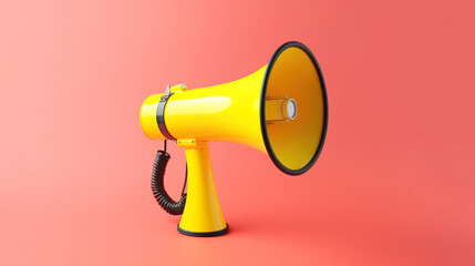 Red megaphone or bullhorn with lines over yellow background. Generative Ai