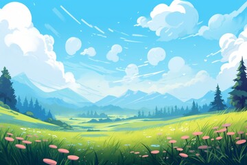 landscape with mountains and flowers - 677765325