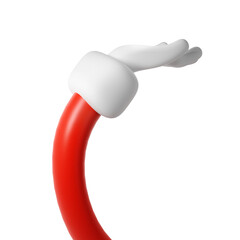 Cute cartoon hand 3D open palm hand of Santa Claus Christmas icon. Rendering winter take, giving, holding something. Friendly funny style on white background gesture illustration