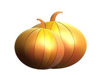 two three-dimensional metallic golden color pumpkins - 3d- transparent background, corner, for website, greeting card, presentation, postcard, book, wrap, printables, banner, sticker