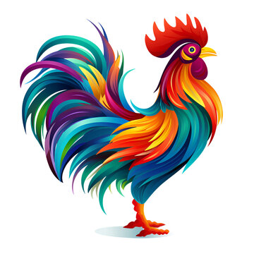 Rooster Cartoon Style Illustration Artistic Style Painting Drawing No Background Perfect for Print on Demand Merchandise