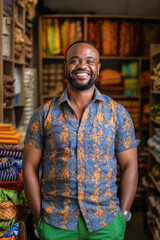 African Shop Owner's Smiles of Achievement. His hard work pays off as he proudly opens his store.