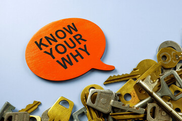 Know your why inspirational concept. Keys and speech bubble.