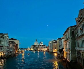 Venice grand canal in night with beautiful colours reflection 