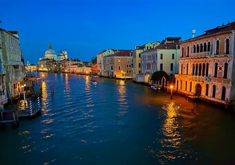 Venice grand canal in night with beautiful colours reflection 