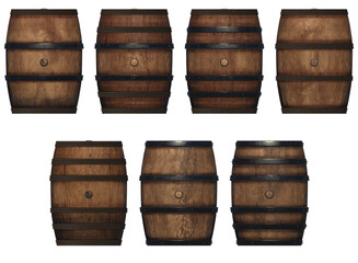 wooden barrel collection isolated 3d render