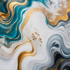Blue marble and gold abstract background texture. Indigo ocean blue marbling with natural luxury style swirls of marble and gold powder