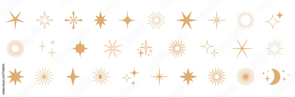 Poster Vector set of minimalist design elements, futuristic shapes and geometric figures and stars - abstract background elements for branding, packaging, prints and social media posts