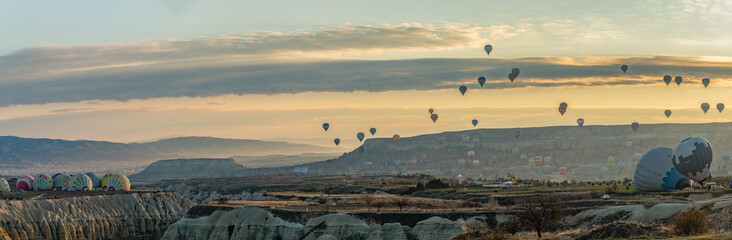 Goreme Historical National Park - Hot Air Balloons at Sunrise Panorama