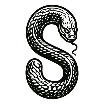 snake in a shape of a letter S sketch, logo, tatttoo