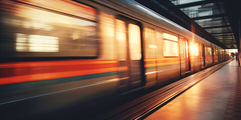 Fototapeta na wymiar blurred train at metro station. ai generative