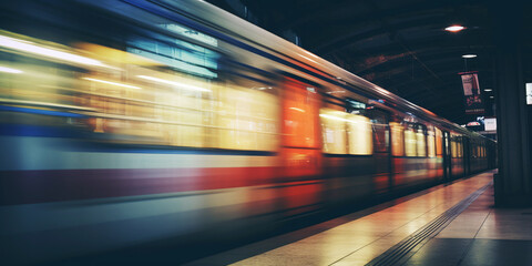 Fototapeta na wymiar blurred train at metro station. ai generative