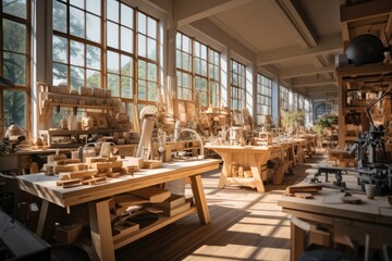 A wood workshop factory, Spacious and modern.