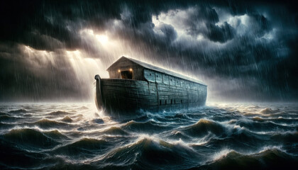 Noah's Ark in the middle of the storm. Old testament concept. - obrazy, fototapety, plakaty