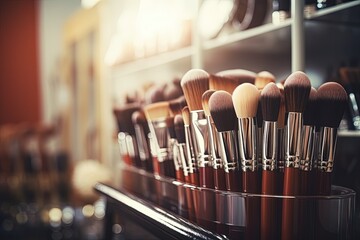 Professional Makeup Brushes Collection in Clear Holder - obrazy, fototapety, plakaty