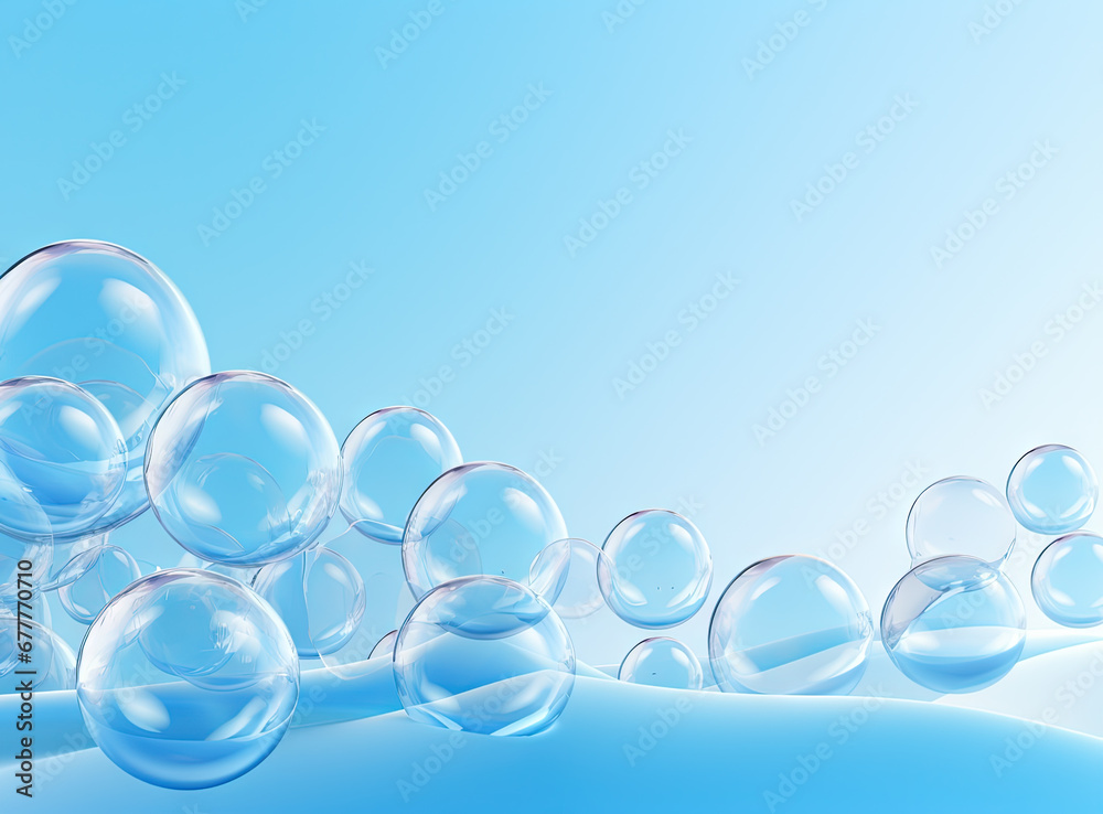 Aufkleber soaring bubbles on blue background. abstract soap bubbles floating background.