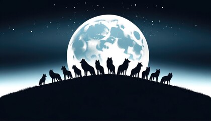 Mystical Wolves Howling at the Full Moon