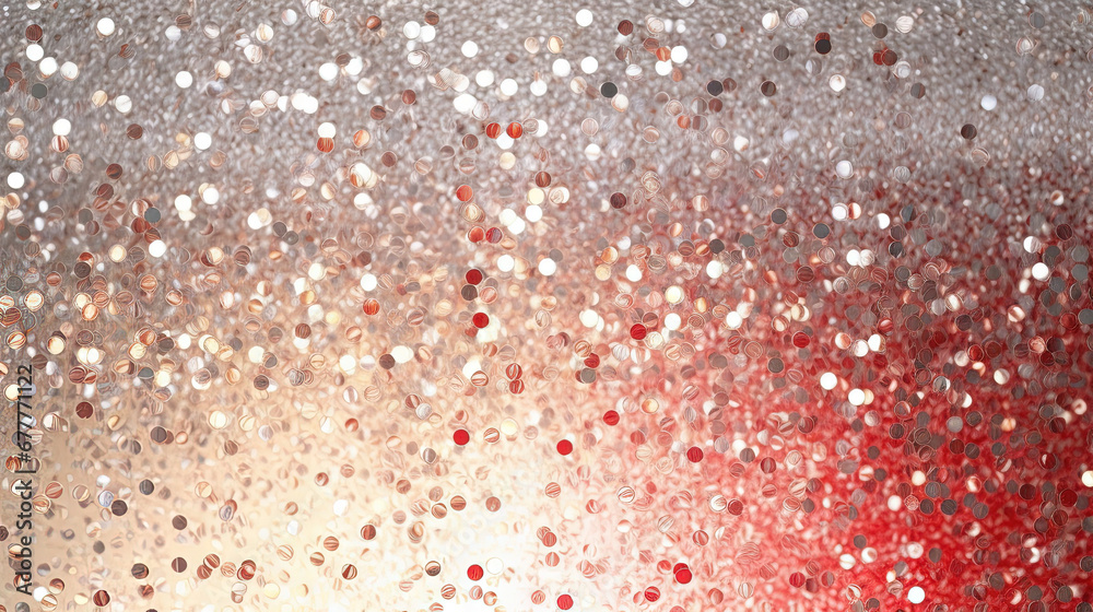 Poster Abstract shiny background with red glitter. Scattered confetti sparkles with red color.