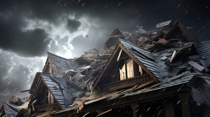 roofs and windows of houses being damaged by hail and high winds. ai generative - obrazy, fototapety, plakaty