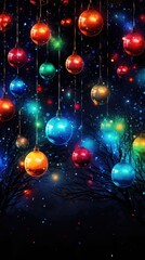 Fototapeta na wymiar Dark background with colorful christmas light of garland and bokeh