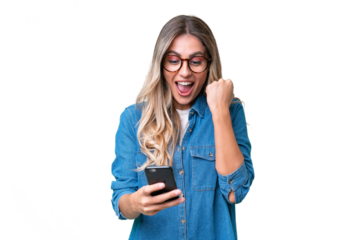 Young Uruguayan woman over isolated background surprised and sending a message