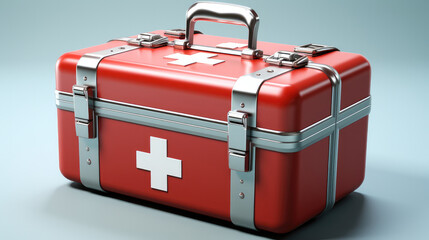 Medical first aid kit box on white background.
