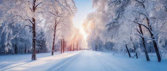 beautiful winter forest road