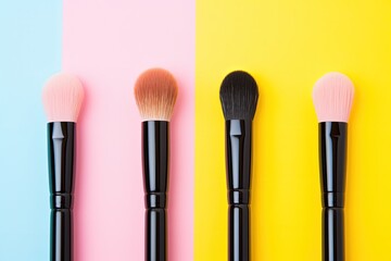 Colorful Arrangement of Makeup Brushes in Varying Sizes and Shapes