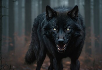 Intense Stare of Wild Wolf in Woodland