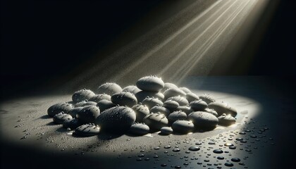 Zen Stones with Water Droplets in Beam of Light