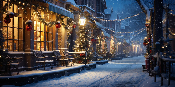 Cozy snow-covered winter streets of the city in anticipation of the New Year holiday