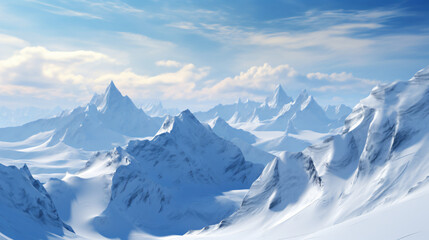 Fototapeta na wymiar Snow covered mountains, nature and winter, view of the mountains, ski resort, travel, nature