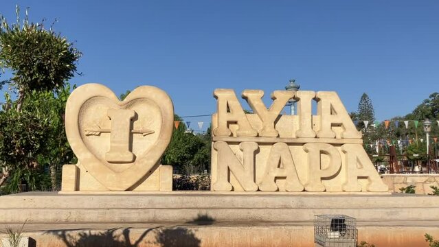I love Ayia Napa Cyprus. Symbol of the city, a stone monument in the center of the resort. Capital letters