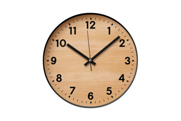 Brown wall clock with wooden rim, png file cut out and isolated on a transparent background, computer Generative AI stock illustration image