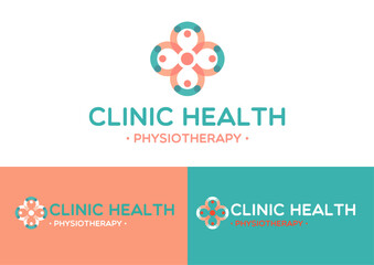 Logo physiotherapy physiotherapist company professional flower people circle care health design identity green salmon