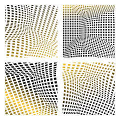 Set of four  halftone squares golden gradient  background