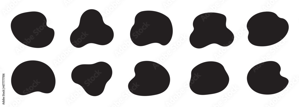 Poster Organic blob shape, abstract amoeba, irregular fluid element set. Simple flat abstract splodge, amoeba blob, liquid shape graphic design element. Vector illustration