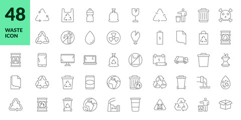 set of waste, recycle line icon
