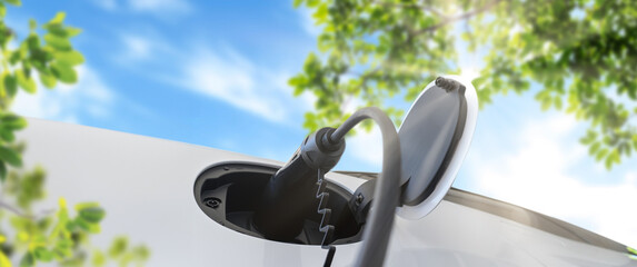 ev charging station for electric car in concept of green energy and eco power produced from...