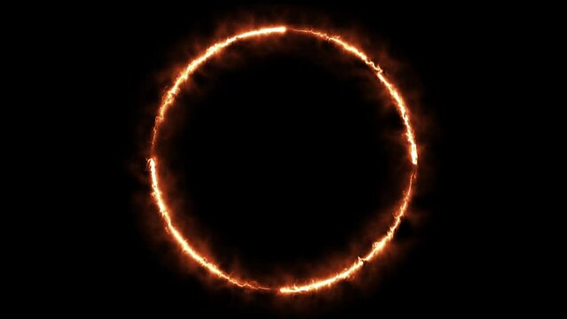 Neon light Popular circles with yellow spectral lines Ultraviolet light animation glows fluorescent neon lines. Loop motion graphics 4K Fire Ring.