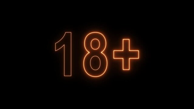16+, 18+, 21+ plus Glowing neon text, glowing neon sign in rainbow colors.