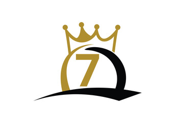 Letter 7 King Crown Logo Design Vector Template.
