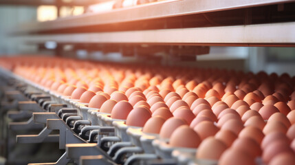 eggs in conveyor belt in poultry farm