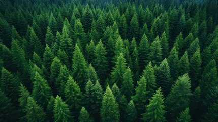 aerial view of Dense Coniferous Tree Forest