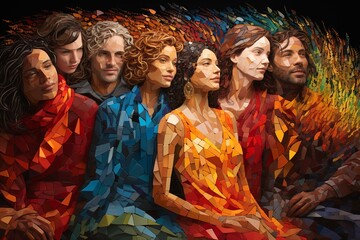 Fototapeta na wymiar Harmony in Diversity Artistic Mosaic of Unity created with Generative AI