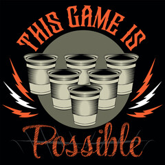 Beer pong party logo or game label. Flat style beer pong championship illustration