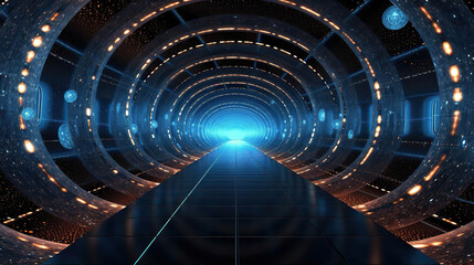 Journey to the Future: A Glowing Tunnel in Cyber Space