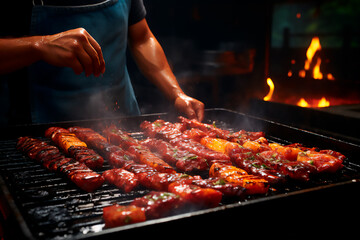 fried delicious sausages close up